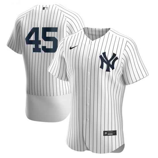 Men New York Yankees 45 Gerrit Cole Men Nike White Navy Home 2020 Flex Base Player MLB Jersey